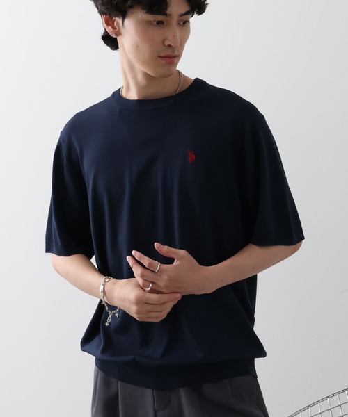 U.S. POLO ASSN.(ユーエスポロアッスン)の「【U.S. POLO ASSN./ユーエスポロアッスン】接触冷感 ワンポイントロゴ刺繍 半袖クルーネックニット(ニット/セーター・メンズ・ネイビー/ブラック/オフホワイト・LL/M/L)」の6枚目の写真