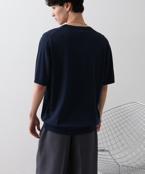 U.S. POLO ASSN.(ユーエスポロアッスン)の「【U.S. POLO ASSN./ユーエスポロアッスン】接触冷感 ワンポイントロゴ刺繍 半袖クルーネックニット(ニット/セーター・メンズ・ネイビー/ブラック/オフホワイト・LL/M/L)」の7枚目の写真