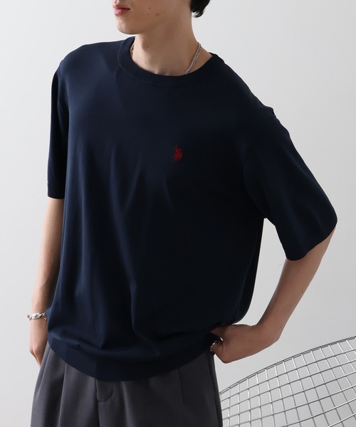 U.S. POLO ASSN.(ユーエスポロアッスン)の「【U.S. POLO ASSN./ユーエスポロアッスン】接触冷感 ワンポイントロゴ刺繍 半袖クルーネックニット(ニット/セーター・メンズ・ネイビー/ブラック/オフホワイト・LL/M/L)」の5枚目の写真