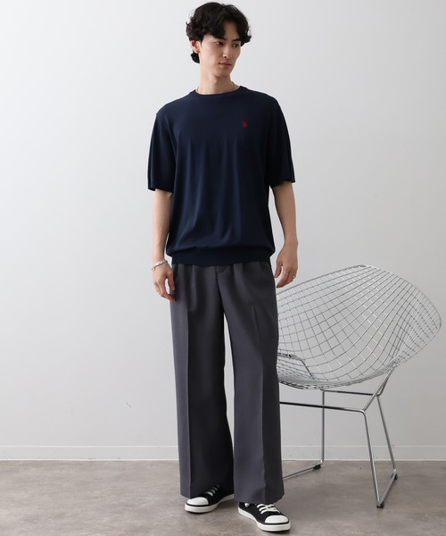 U.S. POLO ASSN.(ユーエスポロアッスン)の「【U.S. POLO ASSN./ユーエスポロアッスン】接触冷感 ワンポイントロゴ刺繍 半袖クルーネックニット(ニット/セーター・メンズ・ネイビー/ブラック/オフホワイト・LL/M/L)」の8枚目の写真