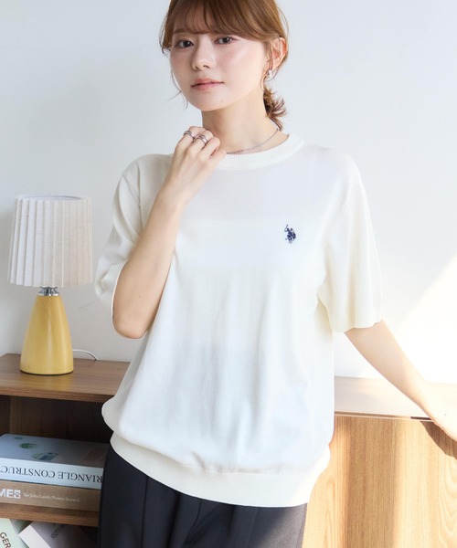 U.S. POLO ASSN.(ユーエスポロアッスン)の「【U.S. POLO ASSN./ユーエスポロアッスン】接触冷感 ワンポイントロゴ刺繍 半袖クルーネックニット(ニット/セーター・メンズ・ネイビー/ブラック/オフホワイト・LL/M/L)」の21枚目の写真