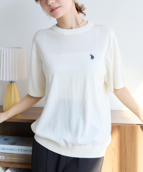 U.S. POLO ASSN.(ユーエスポロアッスン)の「【U.S. POLO ASSN./ユーエスポロアッスン】接触冷感 ワンポイントロゴ刺繍 半袖クルーネックニット(ニット/セーター・メンズ・ネイビー/ブラック/オフホワイト・LL/M/L)」の22枚目の写真