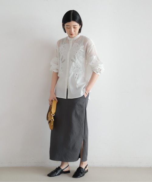 NOMBRE IMPAIR（ノンブルアンペール）の「【予約】カットプリーツボンディング　タイトスカート（スカート・レディース・ブルー/チャコールグレー・FREE）」の18枚目の写真