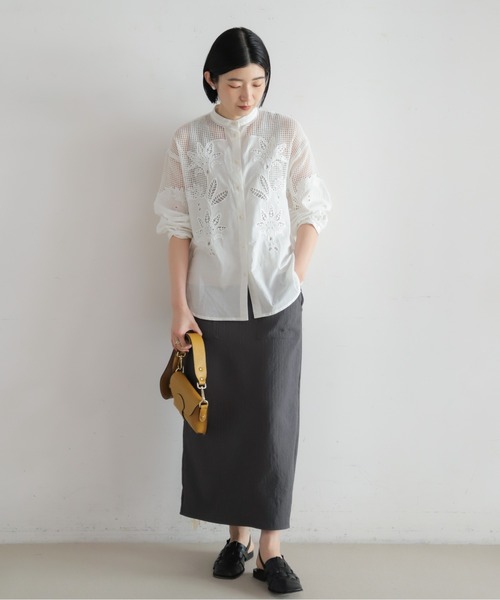 NOMBRE IMPAIR（ノンブルアンペール）の「【予約】カットプリーツボンディング　タイトスカート（スカート・レディース・ブルー/チャコールグレー・FREE）」の19枚目の写真