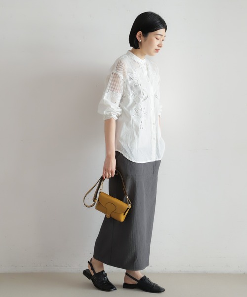 NOMBRE IMPAIR（ノンブルアンペール）の「【予約】カットプリーツボンディング　タイトスカート（スカート・レディース・ブルー/チャコールグレー・FREE）」の20枚目の写真