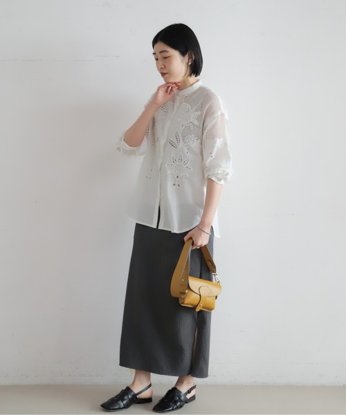 NOMBRE IMPAIR（ノンブルアンペール）の「【予約】カットプリーツボンディング　タイトスカート（スカート・レディース・ブルー/チャコールグレー・FREE）」の21枚目の写真