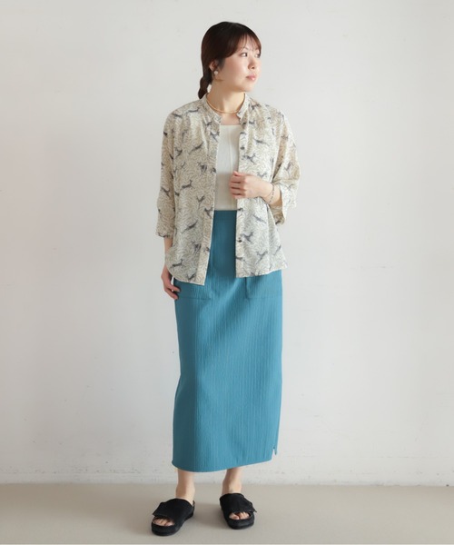 NOMBRE IMPAIR（ノンブルアンペール）の「【予約】カットプリーツボンディング　タイトスカート（スカート・レディース・ブルー/チャコールグレー・FREE）」の14枚目の写真