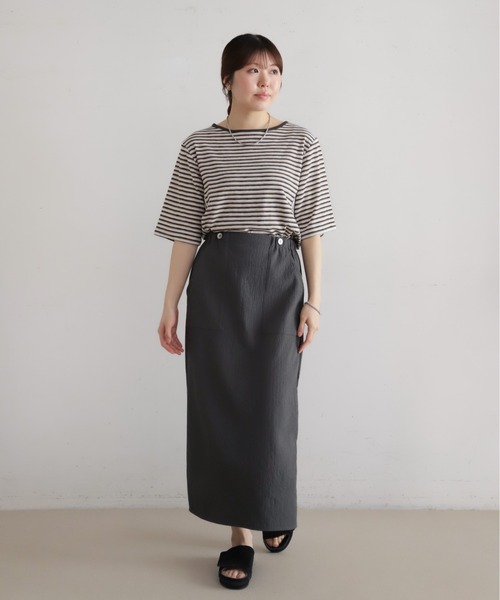 NOMBRE IMPAIR（ノンブルアンペール）の「【予約】カットプリーツボンディング　タイトスカート（スカート・レディース・ブルー/チャコールグレー・FREE）」の6枚目の写真