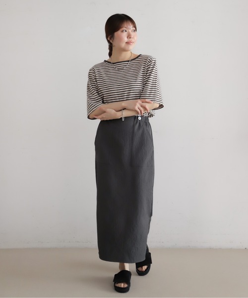 NOMBRE IMPAIR（ノンブルアンペール）の「【予約】カットプリーツボンディング　タイトスカート（スカート・レディース・ブルー/チャコールグレー・FREE）」の10枚目の写真