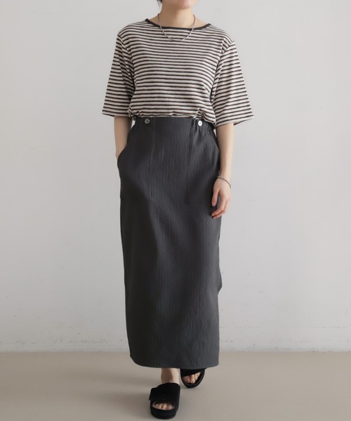 NOMBRE IMPAIR（ノンブルアンペール）の「【予約】カットプリーツボンディング　タイトスカート（スカート・レディース・ブルー/チャコールグレー・FREE）」の8枚目の写真