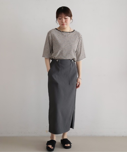 NOMBRE IMPAIR（ノンブルアンペール）の「【予約】カットプリーツボンディング　タイトスカート（スカート・レディース・ブルー/チャコールグレー・FREE）」の5枚目の写真