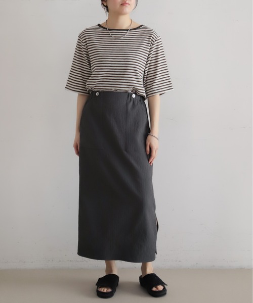 NOMBRE IMPAIR（ノンブルアンペール）の「【予約】カットプリーツボンディング　タイトスカート（スカート・レディース・ブルー/チャコールグレー・FREE）」の3枚目の写真