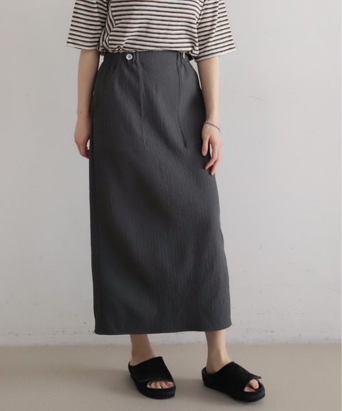 NOMBRE IMPAIR（ノンブルアンペール）の「【予約】カットプリーツボンディング　タイトスカート（スカート・レディース・ブルー/チャコールグレー・FREE）」の4枚目の写真