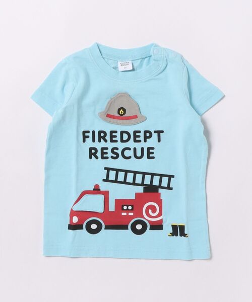CHEEK ROOM（チークルーム）の「チークルーム 消防車 Tシャツ（Tシャツ/カットソー・キッズ・オフホワイト/サックスブルー/イエロー・80ｃｍ/90cm/100cm/110cm/120cm/130cm）」の2枚目の写真