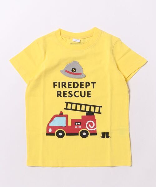 CHEEK ROOM（チークルーム）の「チークルーム 消防車 Tシャツ（Tシャツ/カットソー・キッズ・オフホワイト/サックスブルー/イエロー・80ｃｍ/90cm/100cm/110cm/120cm/130cm）」の3枚目の写真