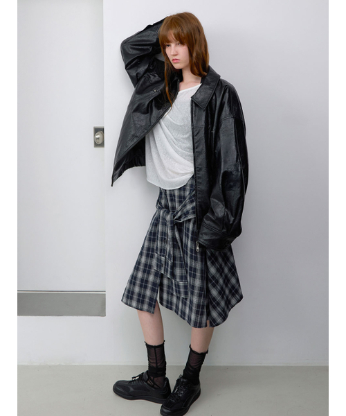 ATELIER NAIN(アトリエナイン)の「CHECK TIED IRREGULAR SKIRT (SK-5072)(スカート・レディース・ネイビー・SMALL/MEDIUM)」の2枚目の写真