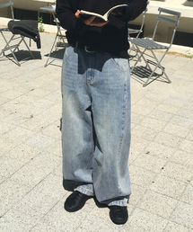 INTEMPOMOOD（インテンポムード）の「オーバーラッププリーツワイドデニム_ライトブルー（デニムパンツ）」