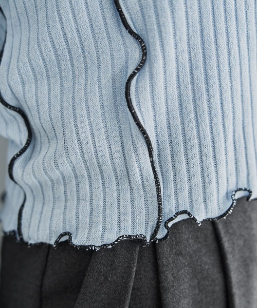 STYLE DELI（スタイルデリ）の「メロウリブ◆フリルライントップス（Tシャツ/カットソー・レディース・ライトブルー/ホワイト・MEDIUM）」の8枚目の写真