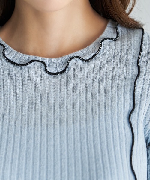 STYLE DELI（スタイルデリ）の「メロウリブ◆フリルライントップス（Tシャツ/カットソー・レディース・ライトブルー/ホワイト・MEDIUM）」の12枚目の写真