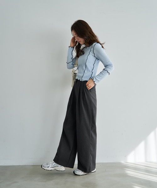 STYLE DELI（スタイルデリ）の「メロウリブ◆フリルライントップス（Tシャツ/カットソー・レディース・ライトブルー/ホワイト・MEDIUM）」の15枚目の写真