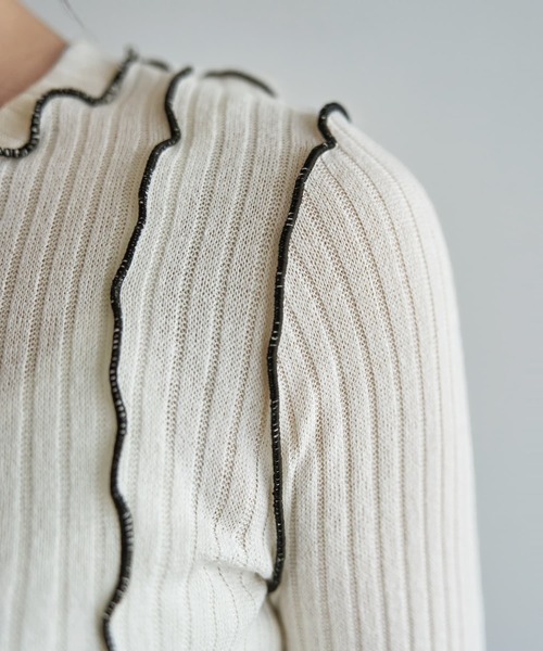 STYLE DELI（スタイルデリ）の「メロウリブ◆フリルライントップス（Tシャツ/カットソー・レディース・ライトブルー/ホワイト・MEDIUM）」の11枚目の写真