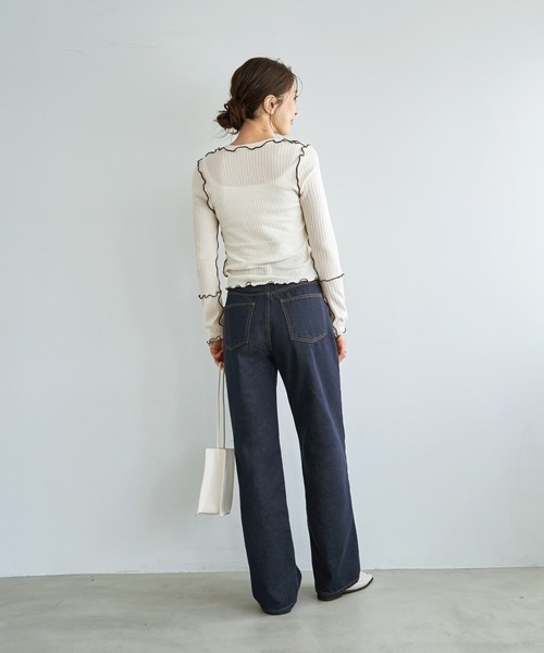 STYLE DELI（スタイルデリ）の「メロウリブ◆フリルライントップス（Tシャツ/カットソー・レディース・ライトブルー/ホワイト・MEDIUM）」の5枚目の写真