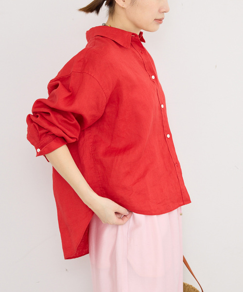 IENA（イエナ）の「リネンワイドショートシャツ（シャツ/ブラウス・レディース・サックスブルー/ホワイト/ブラウン/レッド・FREE）」の4枚目の写真