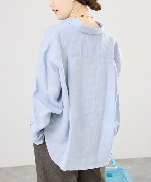 IENA（イエナ）の「リネンワイドショートシャツ（シャツ/ブラウス・レディース・サックスブルー/ホワイト/ブラウン/レッド・FREE）」の3枚目の写真