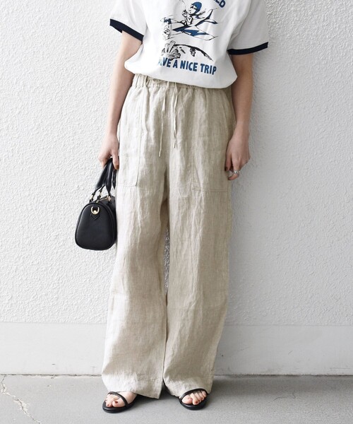 SHIPS any（シップス エニィ）の「SHIPS any:〈洗濯機可能〉リネン イージー ベイカー パンツ（その他パンツ・レディース・ベージュ/ブラウン・36/38）」の2枚目の写真