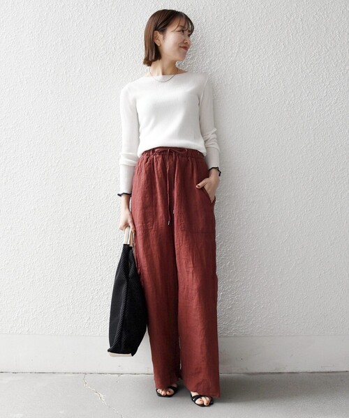 SHIPS any（シップス エニィ）の「SHIPS any:〈洗濯機可能〉リネン イージー ベイカー パンツ（その他パンツ・レディース・ベージュ/ブラウン・36/38）」の3枚目の写真