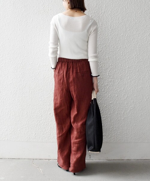 SHIPS any（シップス エニィ）の「SHIPS any:〈洗濯機可能〉リネン イージー ベイカー パンツ（その他パンツ・レディース・ベージュ/ブラウン・36/38）」の4枚目の写真