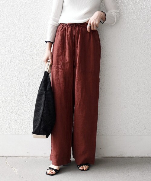 SHIPS any（シップス エニィ）の「SHIPS any:〈洗濯機可能〉リネン イージー ベイカー パンツ（その他パンツ・レディース・ベージュ/ブラウン・36/38）」の5枚目の写真