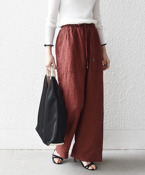 SHIPS any（シップス エニィ）の「SHIPS any:〈洗濯機可能〉リネン イージー ベイカー パンツ（その他パンツ・レディース・ベージュ/ブラウン・36/38）」の6枚目の写真