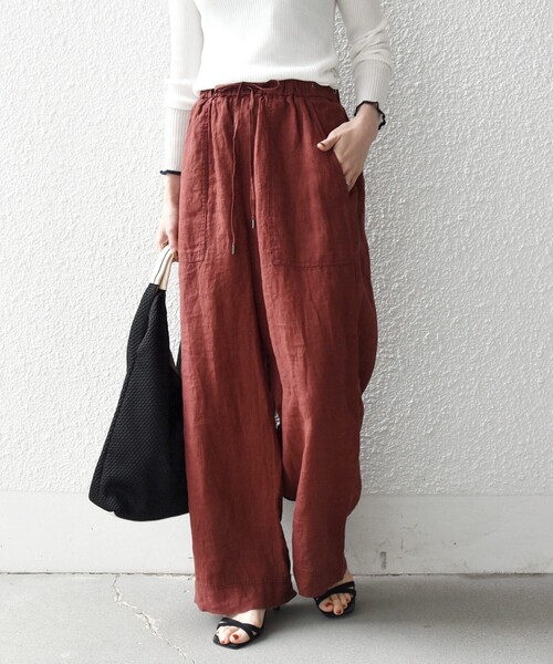 SHIPS any（シップス エニィ）の「SHIPS any:〈洗濯機可能〉リネン イージー ベイカー パンツ（その他パンツ・レディース・ベージュ/ブラウン・36/38）」の8枚目の写真