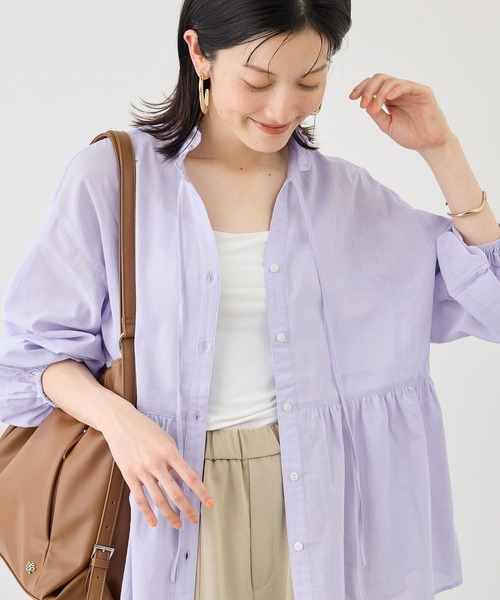 ROPE' PICNIC(ロペピクニック)の「お着軽シャツシリーズ フリルカラーシアーペプラムブラウス/接触冷感・通気性(シャツ/ブラウス・レディース・ブルー/ブルー系その他4/ネイビー/イエロー/ピンク/ホワイト/オレンジ/ダークブラウン/サックスブルー/ラベンダー・FREE)」の7枚目の写真