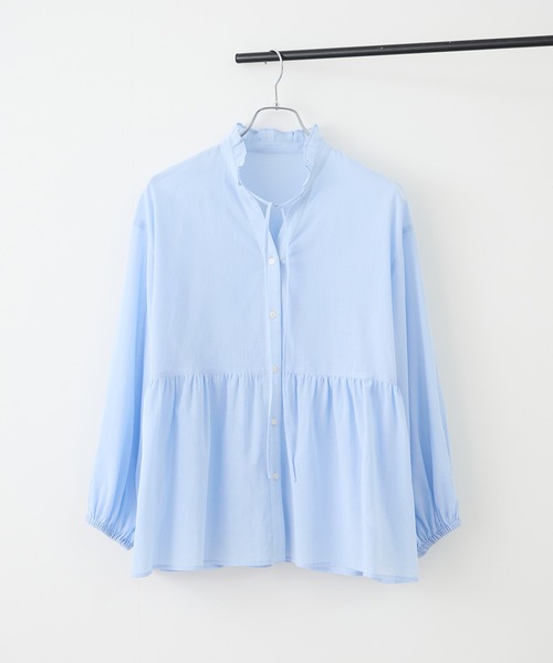 ROPE' PICNIC（ロペピクニック）の「お着軽シャツシリーズ フリルカラーシアーペプラムブラウス/接触冷感・通気性（シャツ/ブラウス・レディース・ブルー/ブルー系その他4/ネイビー/イエロー/ピンク/ホワイト/オレンジ/ダークブラウン/サックスブルー・FREE）」の5枚目の写真