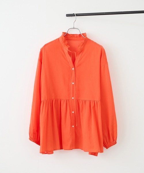 ROPE' PICNIC（ロペピクニック）の「お着軽シャツシリーズ フリルカラーシアーペプラムブラウス/接触冷感・通気性（シャツ/ブラウス・レディース・ブルー/ブルー系その他4/ネイビー/イエロー/ピンク/ホワイト/オレンジ/ダークブラウン/サックスブルー・FREE）」の9枚目の写真