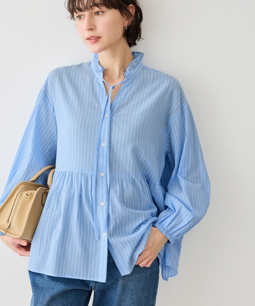 ROPE' PICNIC（ロペピクニック）の「お着軽シャツシリーズ フリルカラーシアーペプラムブラウス/接触冷感・通気性（シャツ/ブラウス・レディース・ブルー/ブルー系その他4/ネイビー/イエロー/ピンク/ホワイト/オレンジ/ダークブラウン/サックスブルー・FREE）」の6枚目の写真