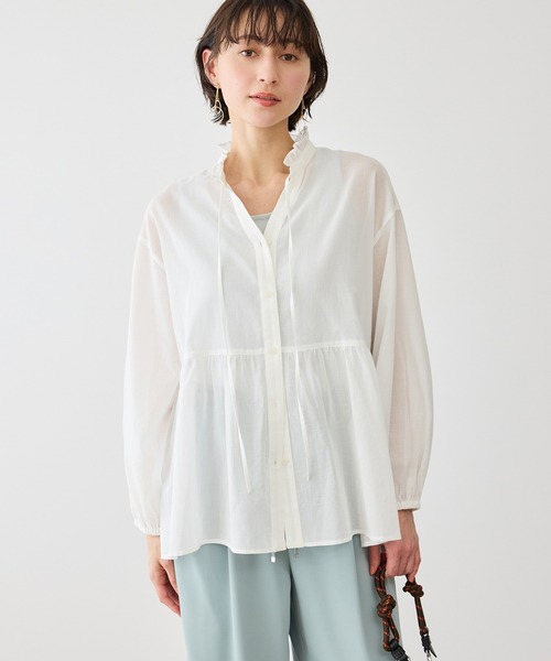 ROPE' PICNIC（ロペピクニック）の「お着軽シャツシリーズ フリルカラーシアーペプラムブラウス/接触冷感・通気性（シャツ/ブラウス・レディース・ブルー/ブルー系その他4/ネイビー/イエロー/ピンク/ホワイト/オレンジ/ダークブラウン/サックスブルー・FREE）」の10枚目の写真