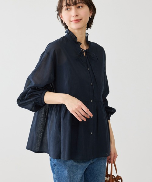 ROPE' PICNIC（ロペピクニック）の「お着軽シャツシリーズ フリルカラーシアーペプラムブラウス/接触冷感・通気性（シャツ/ブラウス・レディース・ブルー/ブルー系その他4/ネイビー/イエロー/ピンク/ホワイト/オレンジ/ダークブラウン/サックスブルー・FREE）」の20枚目の写真