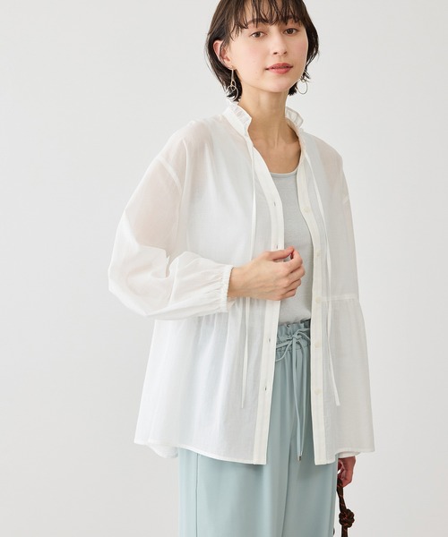 ROPE' PICNIC（ロペピクニック）の「お着軽シャツシリーズ フリルカラーシアーペプラムブラウス/接触冷感・通気性（シャツ/ブラウス・レディース・ブルー/ブルー系その他4/ネイビー/イエロー/ピンク/ホワイト/オレンジ/ダークブラウン/サックスブルー・FREE）」の11枚目の写真