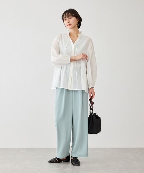 ROPE' PICNIC（ロペピクニック）の「お着軽シャツシリーズ フリルカラーシアーペプラムブラウス/接触冷感・通気性（シャツ/ブラウス・レディース・ブルー/ブルー系その他4/ネイビー/イエロー/ピンク/ホワイト/オレンジ/ダークブラウン/サックスブルー・FREE）」の13枚目の写真