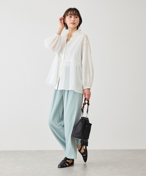 ROPE' PICNIC（ロペピクニック）の「お着軽シャツシリーズ フリルカラーシアーペプラムブラウス/接触冷感・通気性（シャツ/ブラウス・レディース・ブルー/ブルー系その他4/ネイビー/イエロー/ピンク/ホワイト/オレンジ/ダークブラウン/サックスブルー・FREE）」の14枚目の写真