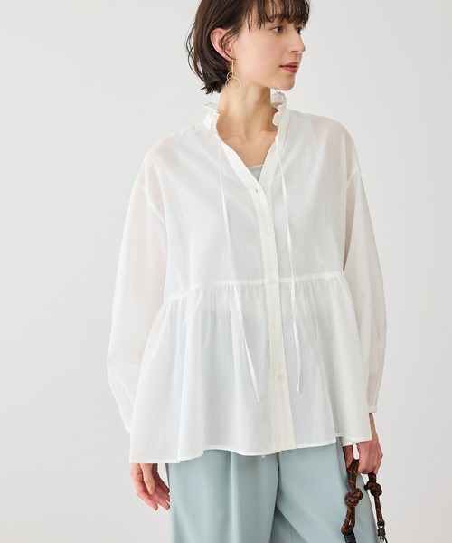 ROPE' PICNIC（ロペピクニック）の「お着軽シャツシリーズ フリルカラーシアーペプラムブラウス/接触冷感・通気性（シャツ/ブラウス・レディース・ブルー/ブルー系その他4/ネイビー/イエロー/ピンク/ホワイト/オレンジ/ダークブラウン/サックスブルー・FREE）」の15枚目の写真