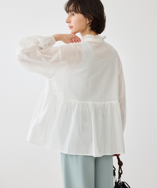 ROPE' PICNIC（ロペピクニック）の「お着軽シャツシリーズ フリルカラーシアーペプラムブラウス/接触冷感・通気性（シャツ/ブラウス・レディース・ブルー/ブルー系その他4/ネイビー/イエロー/ピンク/ホワイト/オレンジ/ダークブラウン/サックスブルー・FREE）」の16枚目の写真