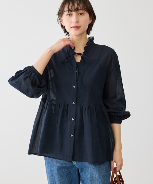 ROPE' PICNIC（ロペピクニック）の「お着軽シャツシリーズ フリルカラーシアーペプラムブラウス/接触冷感・通気性（シャツ/ブラウス・レディース・ブルー/ブルー系その他4/ネイビー/イエロー/ピンク/ホワイト/オレンジ/ダークブラウン/サックスブルー・FREE）」の21枚目の写真