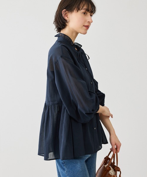 ROPE' PICNIC（ロペピクニック）の「お着軽シャツシリーズ フリルカラーシアーペプラムブラウス/接触冷感・通気性（シャツ/ブラウス・レディース・ブルー/ブルー系その他4/ネイビー/イエロー/ピンク/ホワイト/オレンジ/ダークブラウン/サックスブルー・FREE）」の22枚目の写真