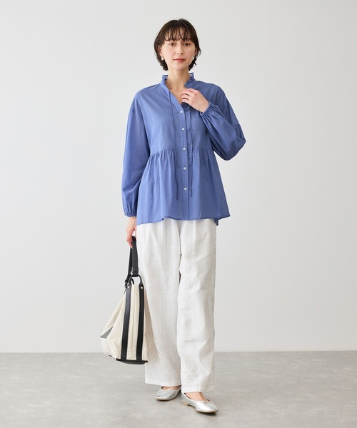 ROPE' PICNIC(ロペピクニック)の「お着軽シャツシリーズ フリルカラーシアーペプラムブラウス/接触冷感・通気性(シャツ/ブラウス・レディース・ブルー/ブルー系その他4/ネイビー/イエロー/ピンク/ホワイト/オレンジ/ダークブラウン/サックスブルー/ラベンダー・FREE)」の20枚目の写真