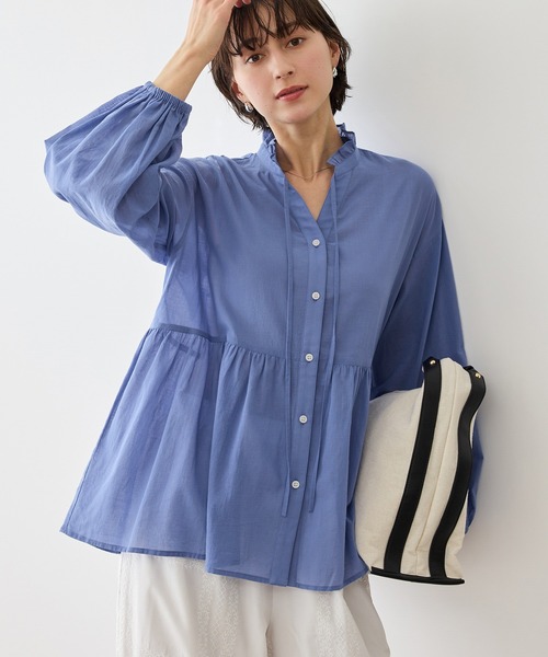 ROPE' PICNIC(ロペピクニック)の「お着軽シャツシリーズ フリルカラーシアーペプラムブラウス/接触冷感・通気性(シャツ/ブラウス・レディース・ブルー/ブルー系その他4/ネイビー/イエロー/ピンク/ホワイト/オレンジ/ダークブラウン/サックスブルー/ラベンダー・FREE)」の22枚目の写真