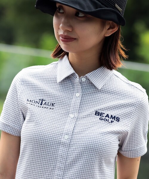 BEAMS GOLF(ビームスゴルフ)の「PURPLE LABEL / MONTAUK ギンガムサッカー ワンピース(ワンピース・レディース・サックスブルー/ネイビー/グレー・SMALL/LARGE/MEDIUM)」の7枚目の写真